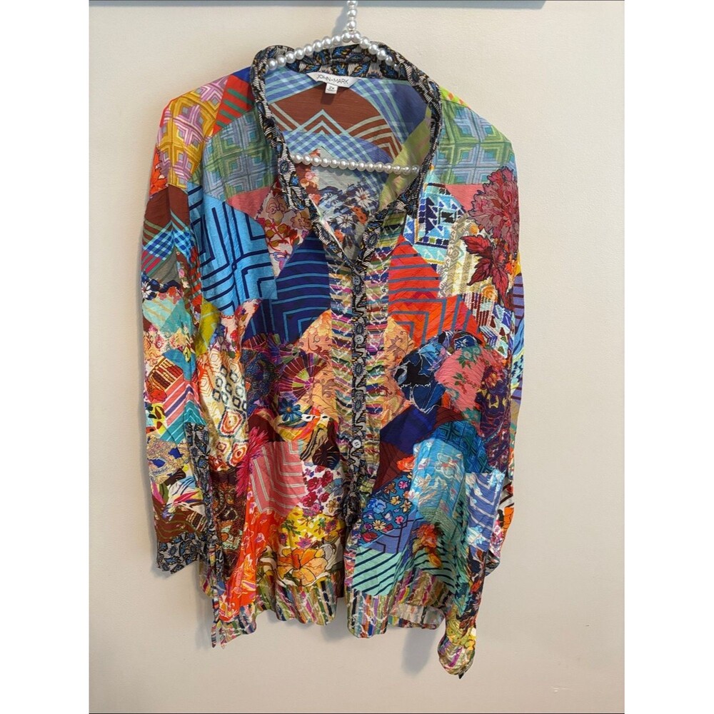 John Mark Multicolor Patchwork Button-Down Shirt size 2x